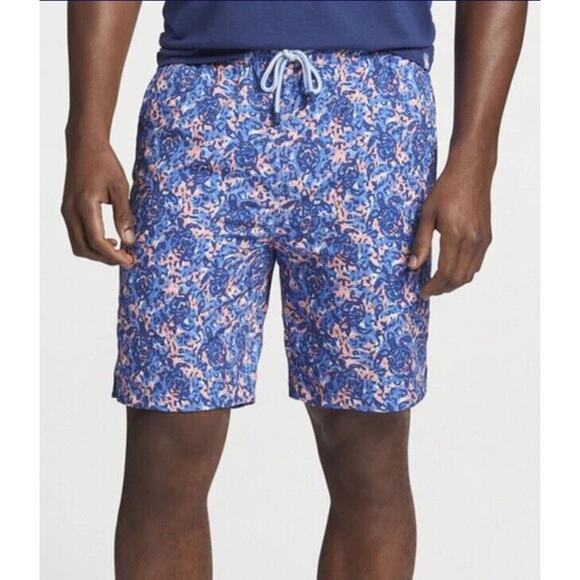 Peter Millar Men's Blue Turtle Tide Graphic Print 8" Swim Trunks Drawstring XL - Picture 1 of 15